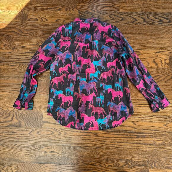 Sundance Equestrian Joy Pearl Snap Horse Print Collared Shirt Purple Size Medium - Picture 6 of 10